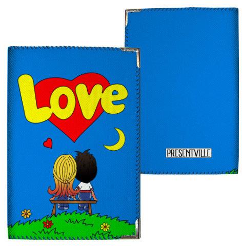 Обкладинка на паспорт Love is синяя (тканина), фото 1