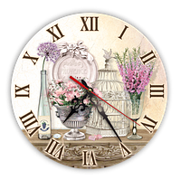Настінний дерев'яний круглий годинник "Прованс" - "Букет дельфініумів" 25 см
