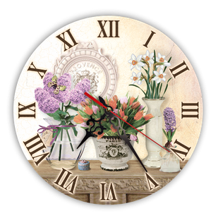 Настінний дерев'яний круглий годинник  Букет тюльпанів 25 см прг04ф25 Тур-Колекшн