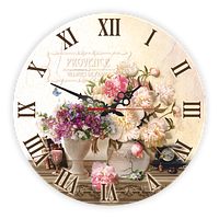 Настінний дерев'яний круглий годинник "Прованс" - "Букет піон" 25 см