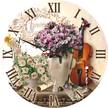Настінний дерев'яний круглий годинник "Прованс" - "Скрипка" 25 см