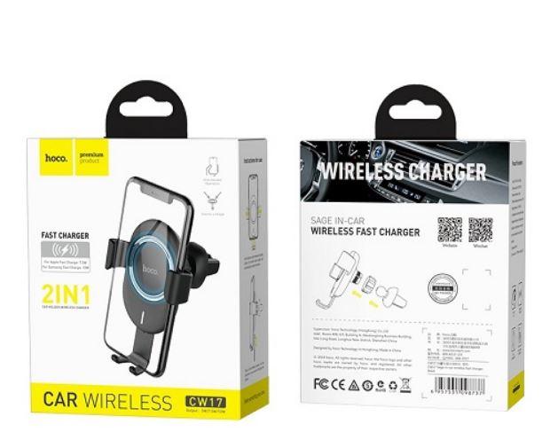 Автомобільний тримач з бездротовою зарядкою Hoco CW17 Wireless Charger Black (Чорний)