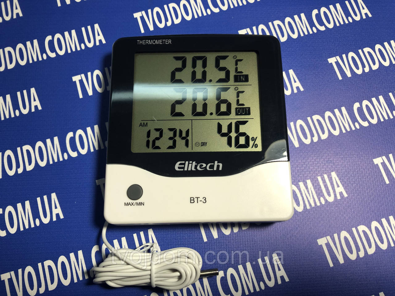 Термометр, гігрометр, цифровий із годинником ELITECH BT-3