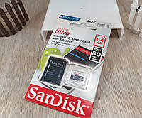 ОРИГИНАЛ карта памяти micro SD "Sandisk" 64 GB class 10 + SD адаптер