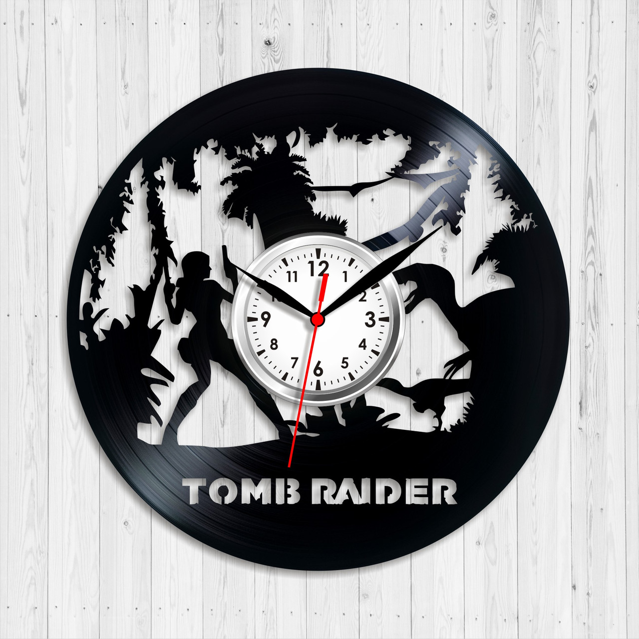 Tomb Raid годинник Вініловий годинник Настінний годинник Ретро гра Кварцовий годинник Годинник у спальню 300 міліметрів, фото 1