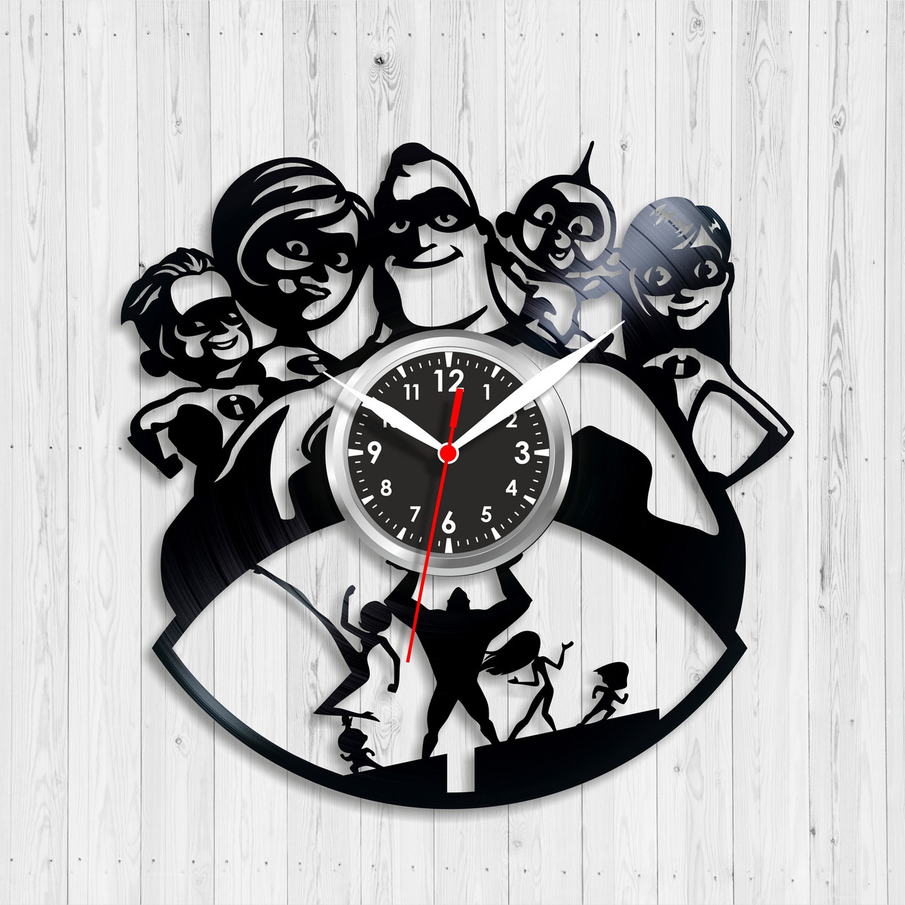 Суперсемейка годинник Годинник для дітей Вініловий годинник Incredibles Годинник у дитячу кімнату Декор дитячої Дісней годинник