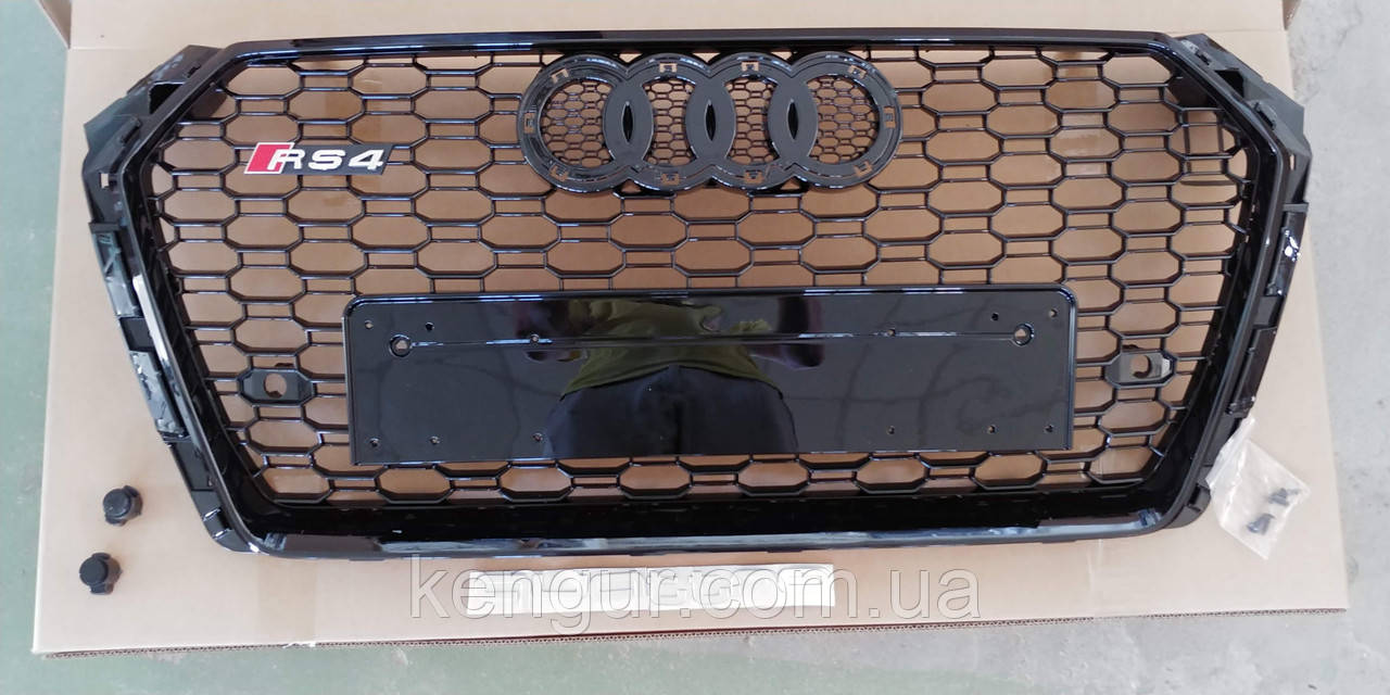 Решітка радіатора, стиль RS4 (чорна окантовка, чорна сітка, QUATTRO) Audi A4 2015-2019
