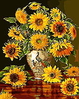 Картина по номерам Подсолнухи в вазе с павлинами (BRM31167) 40 х 50 см