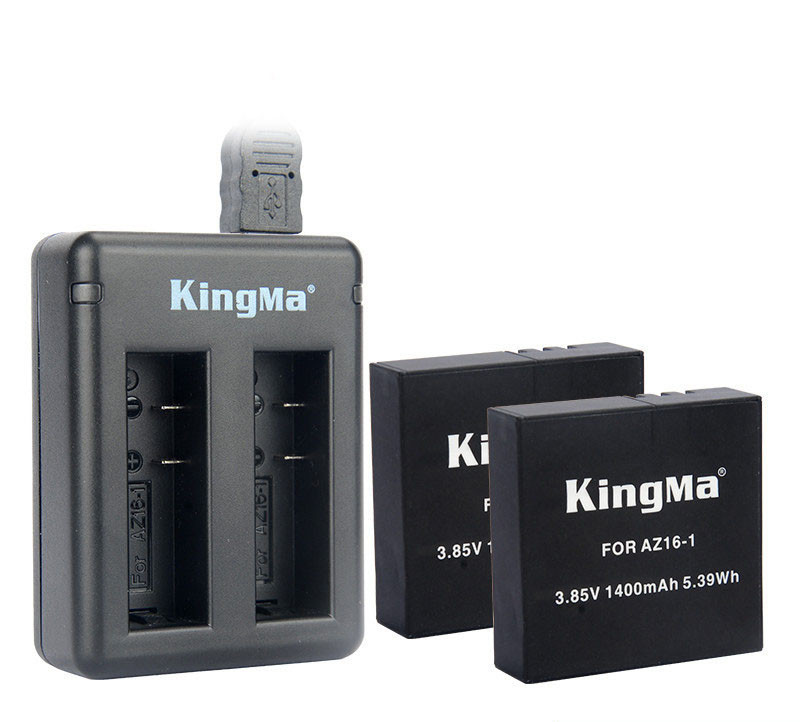Комплект: Зарядний пристрій на два акумулятори AZ16-1 для Xiaomi YI 4K + 2 акумулятори AZ16-1 KingMa