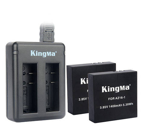 Комплект: Зарядний пристрій на два акумулятори AZ16-1 для Xiaomi YI 4K + 2 акумулятори AZ16-1 KingMa, фото 1