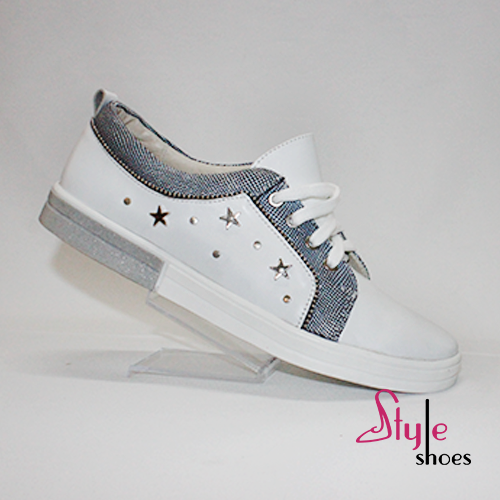 Кеди жіночі білі з сірими вставками "Style Shoes'