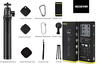 Селфі палка-тринога LDX-809 для iPhone, Samsung та для інших моделей смартфонів з перехідником для екшн камер