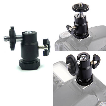 Кульова головка на камеру з холодним башмаком і гвинтом 1/4 дюйма / Штативна головка, кріплення на штатив, фото 1