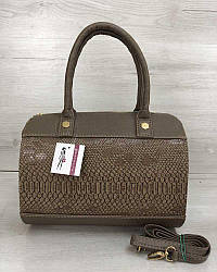 Жіноча сумка Маленький Саквояж кавового кольору зі вставкою кавова рептилія