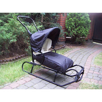 Дитячі санчата з ручкою, козирком.