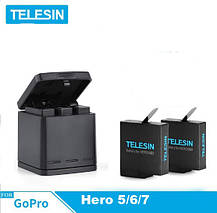 Зарядний пристрій для акумуляторів Gopro Hero 7/6/5 TELESIN+ 2 Акумулятори TELESIN 1220 мА, фото 2