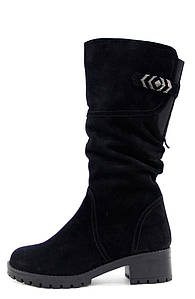 Красиві зимові замшеві чоботи жіночі на зручному каблуці теплі на худу голень ногу якісні класичні теплі чорні 36 розмір Romax 500