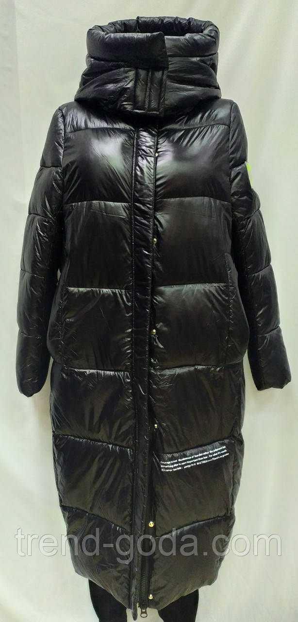 Пальто куртка жіноча зимова, чорна з флуоресцентними вставками