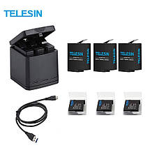 Зарядний пристрій TELESIN для акумуляторів Gopro Hero 5/6/7+ 3 Акумулятора TELESIN 1220 мА, фото 2