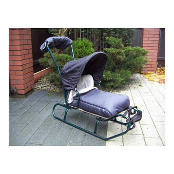 Дитячі санки з ручкою, муфтою, козирком .