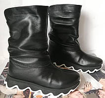 Prima crazy жіночі зимові чоботи на платформі танкетці дуже зручні натуральна шкіра чорні 36,37 розм