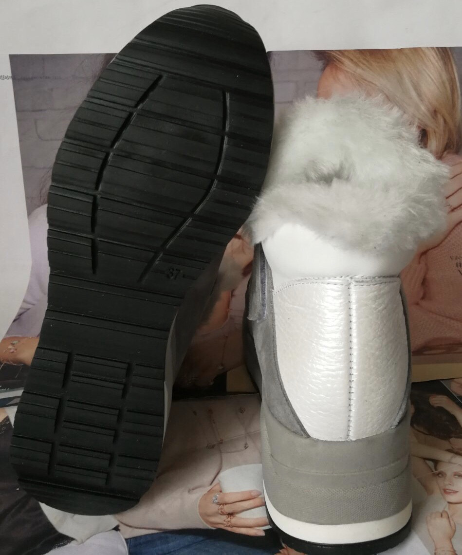 Philipp Plein зима Женские красивые ботинки с мехом кожа полуботинки Филипп плейн танкетка с липучками белые - фото 6 - id-p1094333857