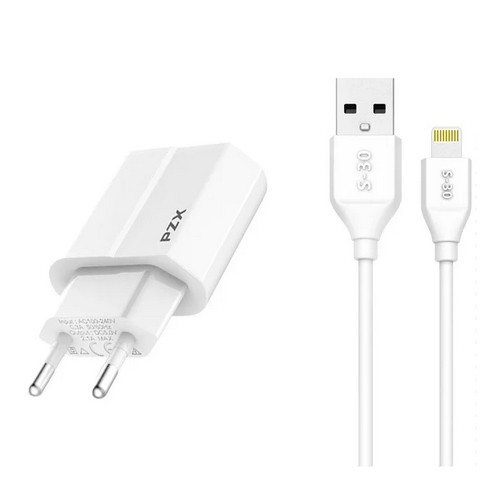 Набір 2 в 1 СЗУ With Usb Cable 110-240V PZX C856E, 2xUSB, 2,1 A, White, Blister-box