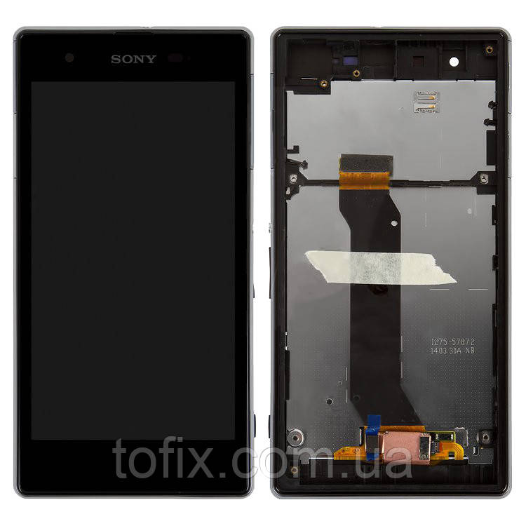Дисплей для Sony Xperia Z1s C6916, модуль в зборі (екран і сенсор), з рамкою, чорний, оригінал