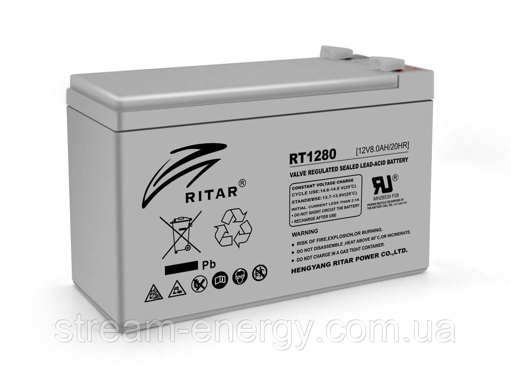 Акумуляторна батарея AGM RITAR RT1280, Gray Case, 12V 8.0Ah ( 151 х 65 х 94 (100) ) Q10