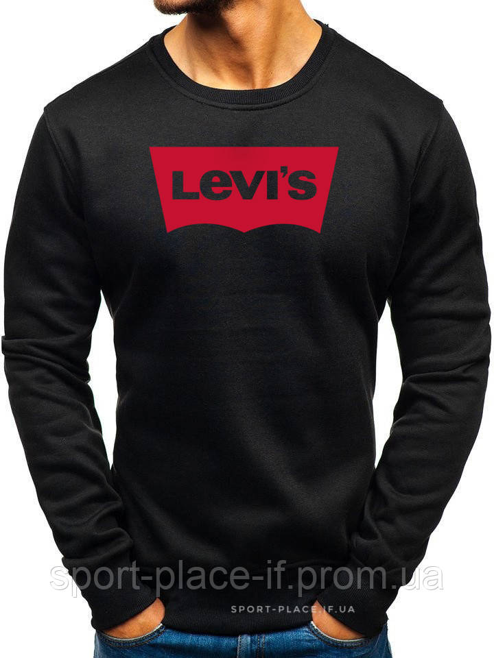 Утеплений чоловічий світшот Levis (Левіс) чорний (ЗИМА) з начосом (велика емблема) толстовка лонгслив