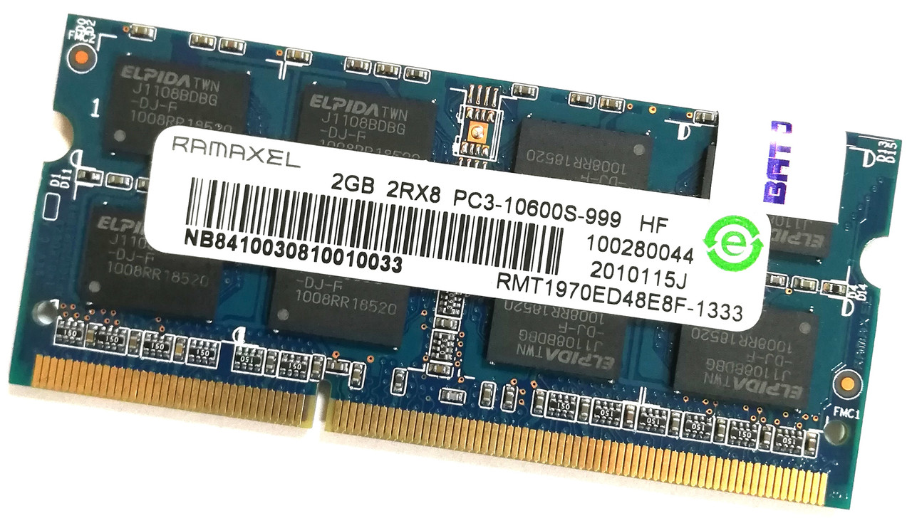 Оперативна пам'ять для ноутбука Ramaxel SODIMM DDR3 2Gb 1333MHz 10600s 2R8 CL9 (RMT1970ED48E8F-1333) Б/У