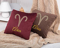 Подушка сувенирная со знаками зодиака Овен,подушка подарочная гороскоп Овен разные цвета бордовый