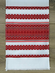 Рушник тканий лляної Волинські візерунки з червоно-бордовим орнаментом 240 см