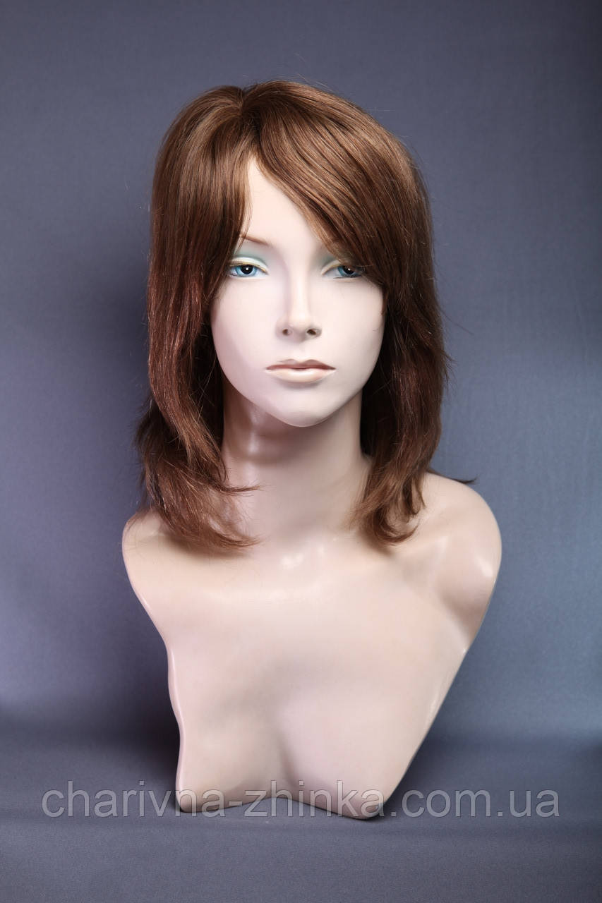 Жіноча перука середньої довжини каскад Diamond з натурального волосся з мономашкою русявий