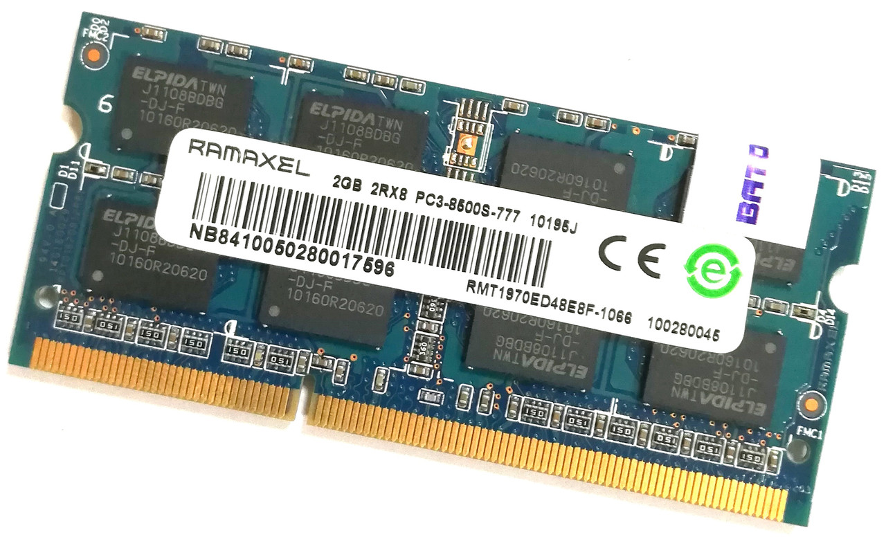 Оперативная память для ноутбука Ramaxel SODIMM DDR3 2Gb 1066MHz 8500s 2R8 CL7 (RMT1970ED48E8F-1066) Б/У