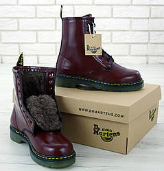 Жіночі зимові черевики Dr. Martens JADON "Dark Brown"(в стилі Доктор Мартінс Жадон) темно-коричневі, шкіра, хутро