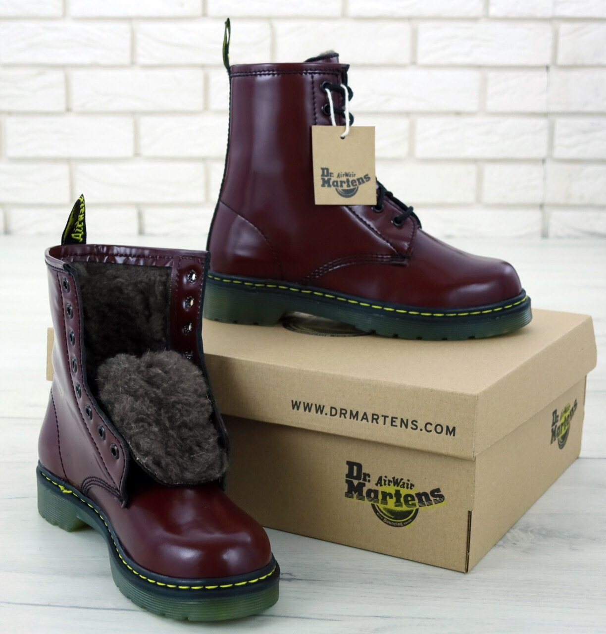 Жіночі зимові черевики Dr. Martens JADON "Dark Brown"(в стилі Доктор Мартінс Жадон) темно-коричневі, шкіра, хутро