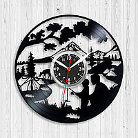 Кемпінг Вініловий годинник Годинник із вінілової пластинки Годинник сім'я Природа на годиннику Годинник подорож