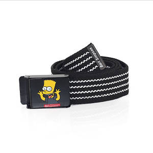 Ремінь Пояс Сімпсон Барт Simpson Чорний з Білими Лінійками 110 см