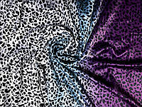 Атлас сатин градиент двухсторонний леопард, фиолетовый с бирюзовым