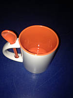 Чашка для сублимации 330мл с ложкой (оранжевая))