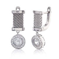 Серьги серебрянные женские 925 пробы с цирконием, сережки из настоящего серебра для девушки
