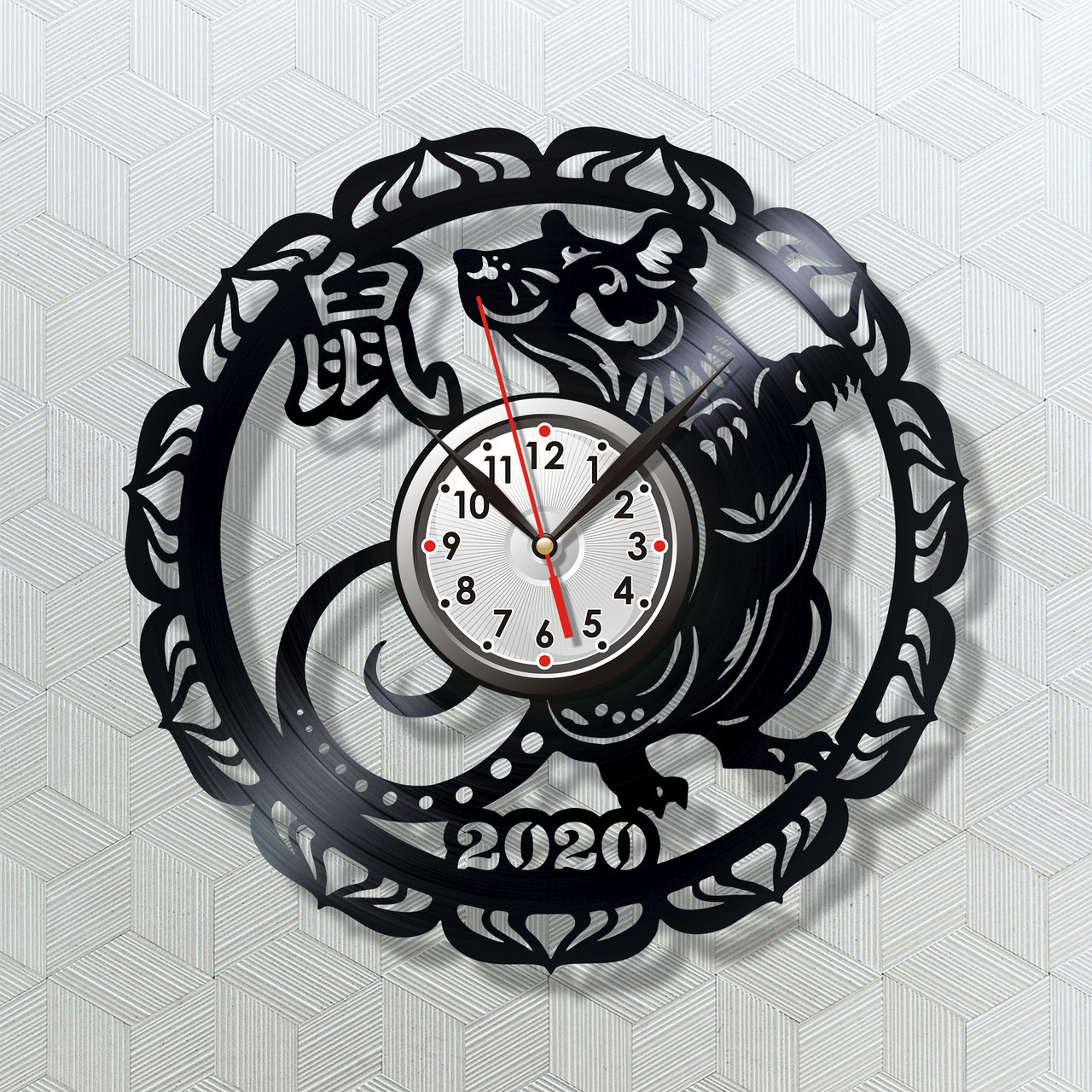 Новорічний подарунок Рік Миші Криси 2020 Годинники на удачу Вініловий годинник Кварцовий механізм Оригінальний подарунок