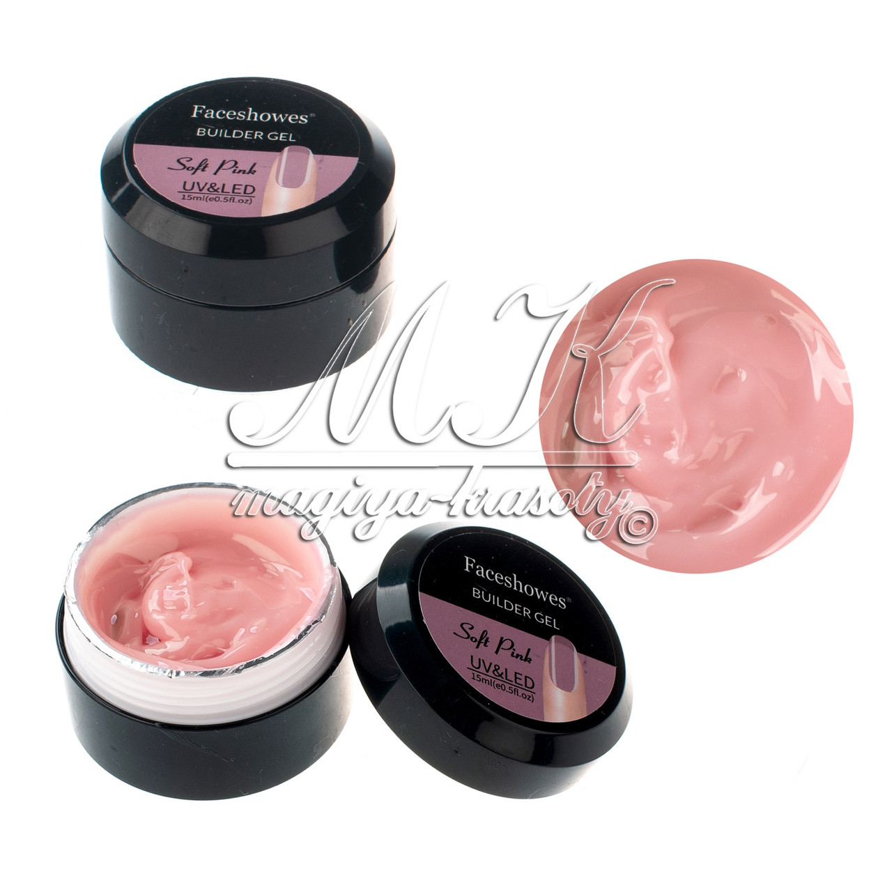 УФ-гель для нарощування нігтів Facehowers Builder Gel, soft pink, 15 г