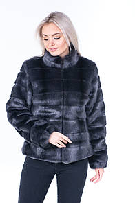 Жіночий кожушок зі штучної норки з коміром стійкою у кольорі графіт (р. 42-56) 39sb123