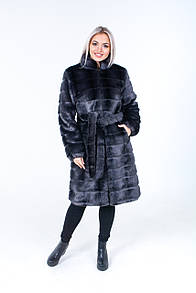 Жіноча метрова шуба із екохутра норки з коміром - стійкою у кольорі графіт (р. 42-56) 39sb125