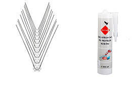 Засіб проти птахів, система Антиголуб Pro, Профісаційні шипи від птахів 10 м + клей Jacopic 300 мл