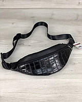 Жіноча сумка Бананка на два відділення чорний крокодил (нікель)