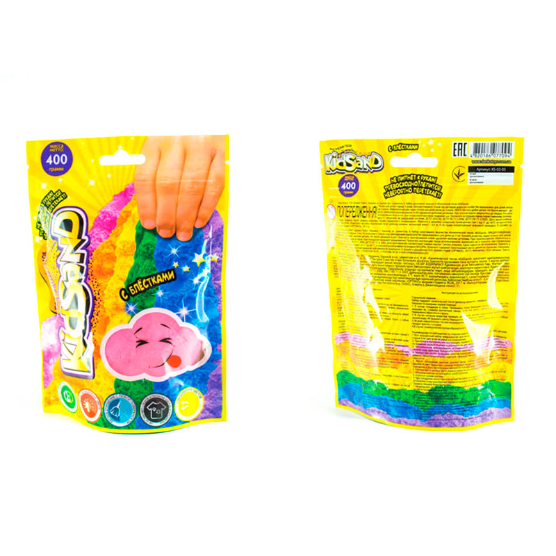 Кінетичний пісок KidSand, у пакеті, 400 г, мікс кольорів, Dankotoys (KS-03-03), фото 1