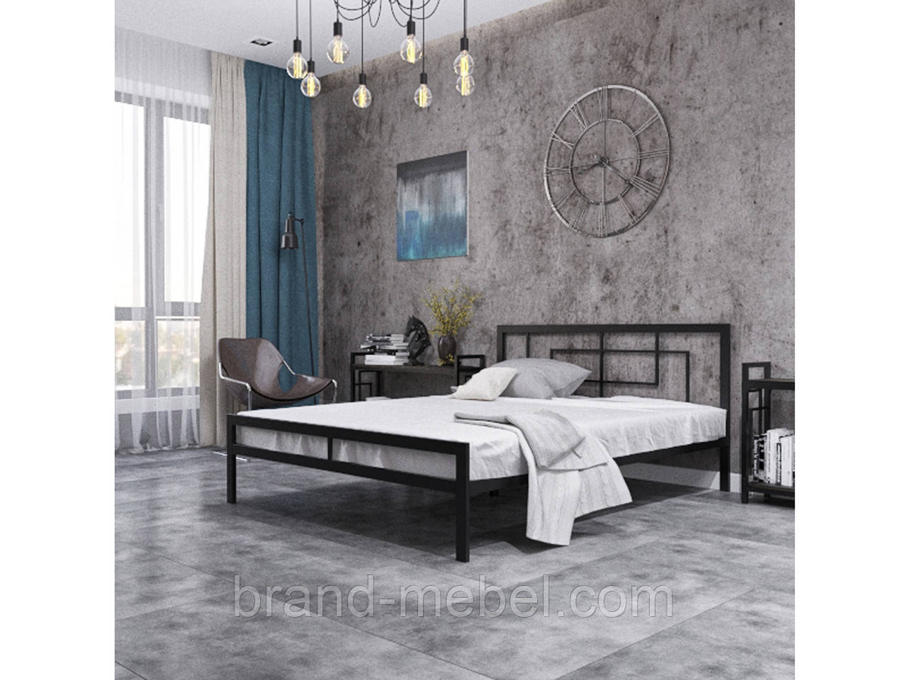 Ліжко металеве Квадро в стилі Лофт Loft, фото 1